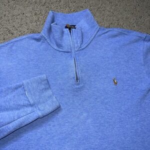 Polo Ralph Lauren Sweater Mens Large Blue Estate Rib Quarter Zip Mock Neck Knit